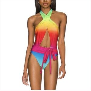 Vibrant Rainbow Halter Swimsuit size M PQ brand new with tags.